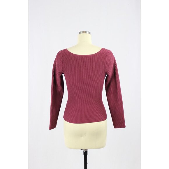 NWOT Aritzia BABATON Sculpt Knit Burgundy Sweetheart Long Sleeve Top, Size S - Picture 3 of 16